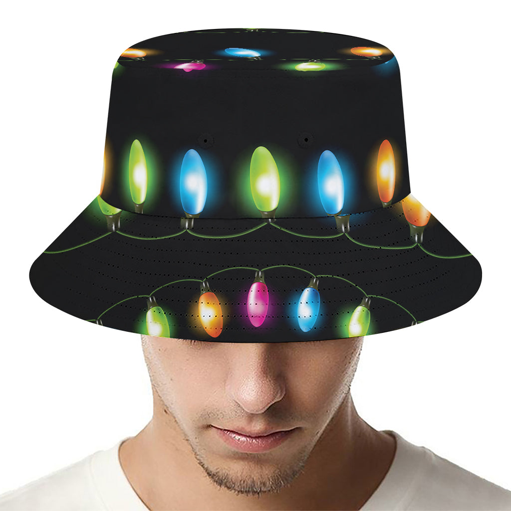 Colorful Christmas Lights Print Bucket Hat