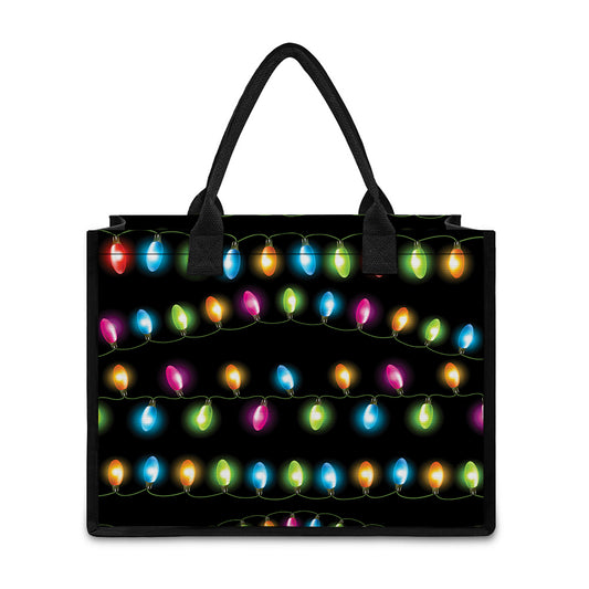 Colorful Christmas Lights Print Canvas Tote Bag