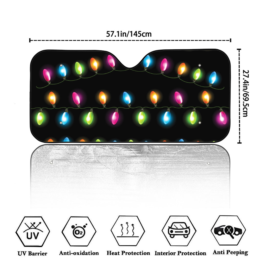 Colorful Christmas Lights Print Car Windshield Sun Shade