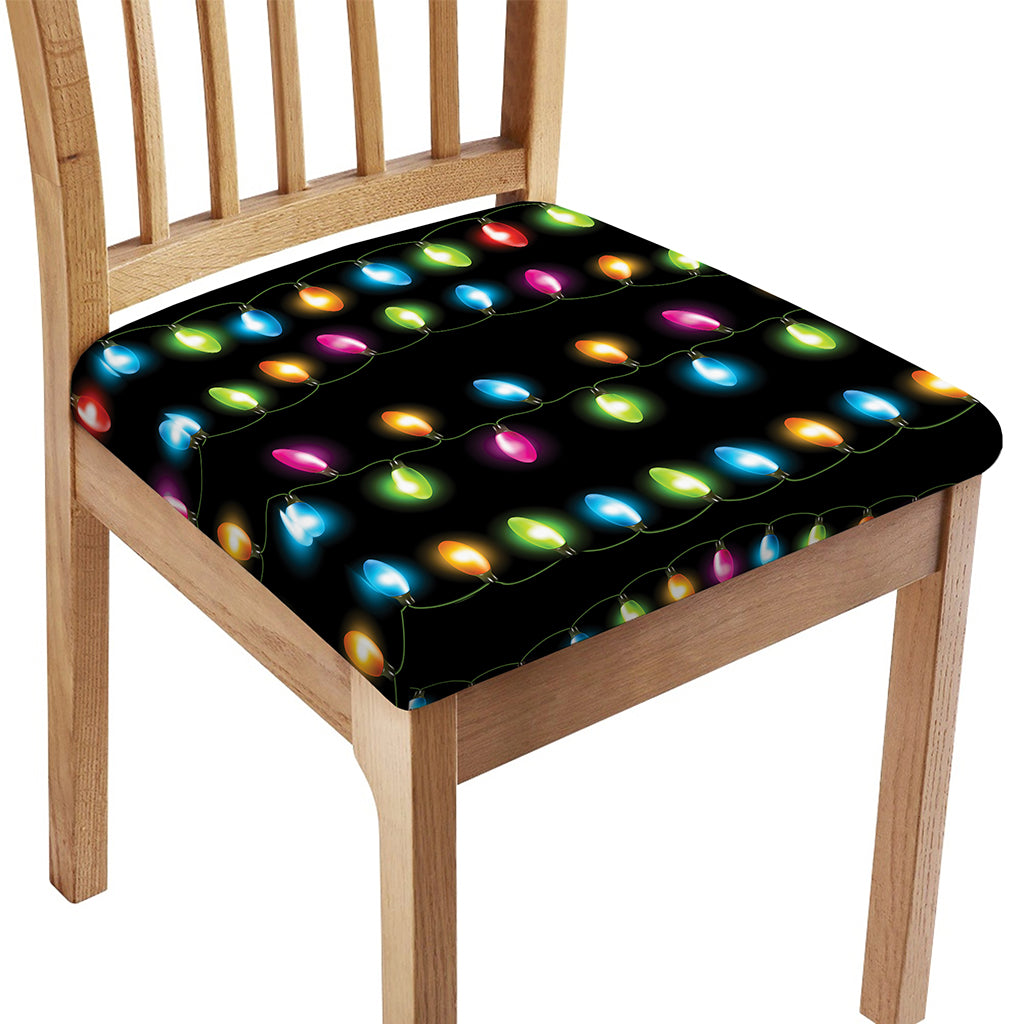 Colorful Christmas Lights Print Chair Cushion Cover