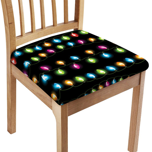 Colorful Christmas Lights Print Chair Cushion Cover