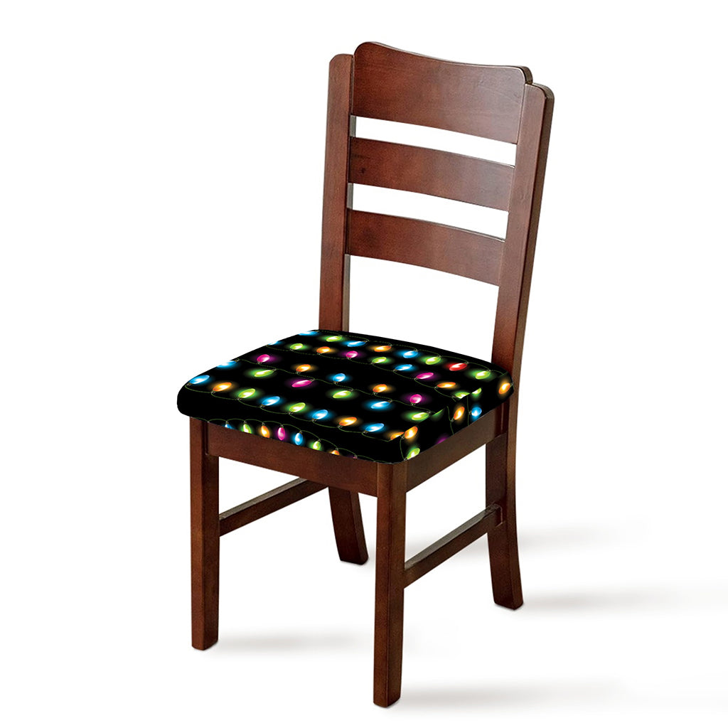 Colorful Christmas Lights Print Chair Cushion Cover