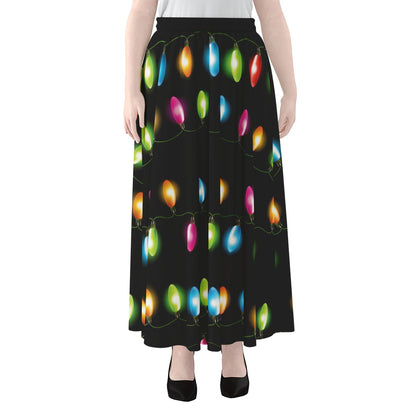 Colorful Christmas Lights Print Chiffon Maxi Skirt