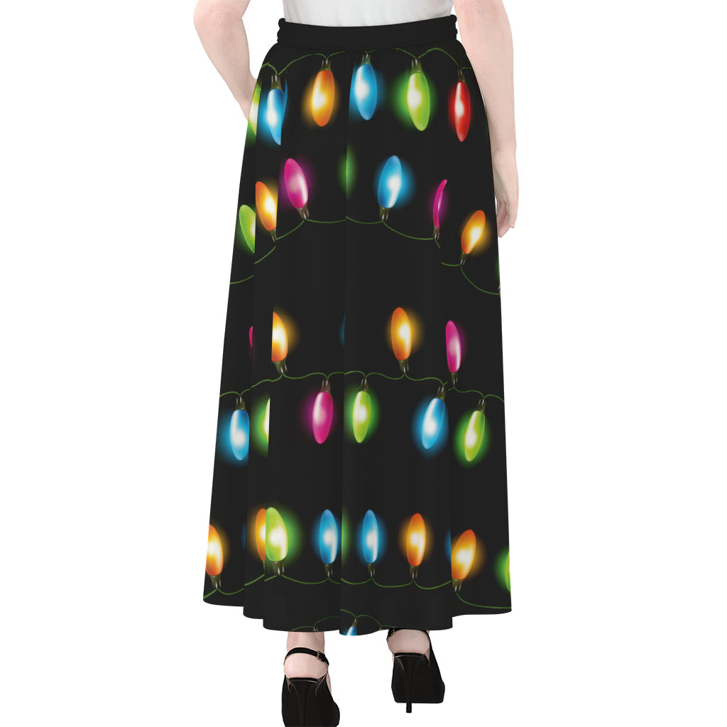 Colorful Christmas Lights Print Chiffon Maxi Skirt