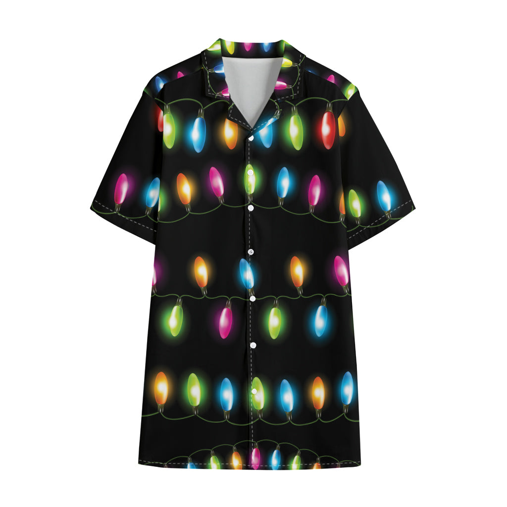 Colorful Christmas Lights Print Cotton Hawaiian Shirt