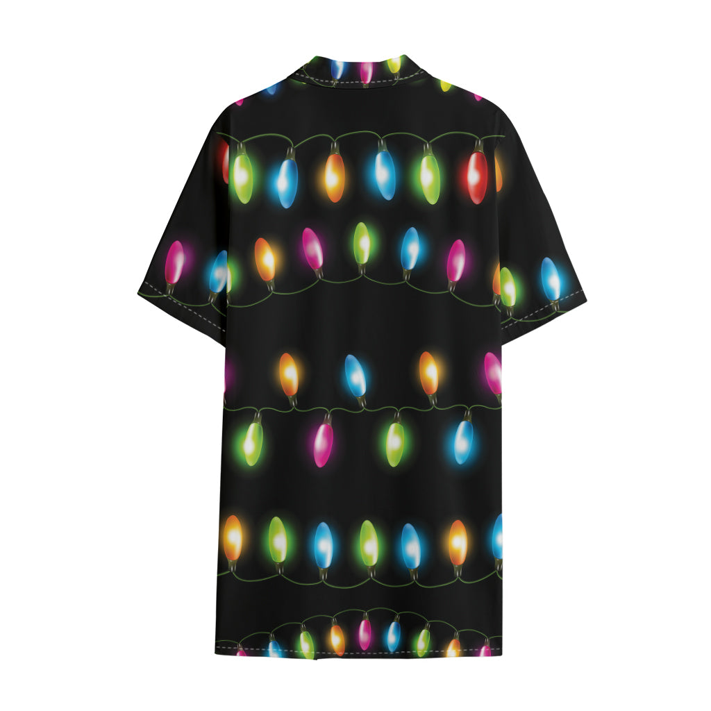 Colorful Christmas Lights Print Cotton Hawaiian Shirt