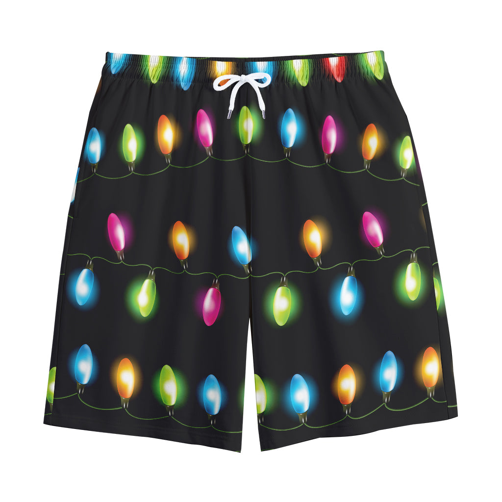 Colorful Christmas Lights Print Cotton Shorts
