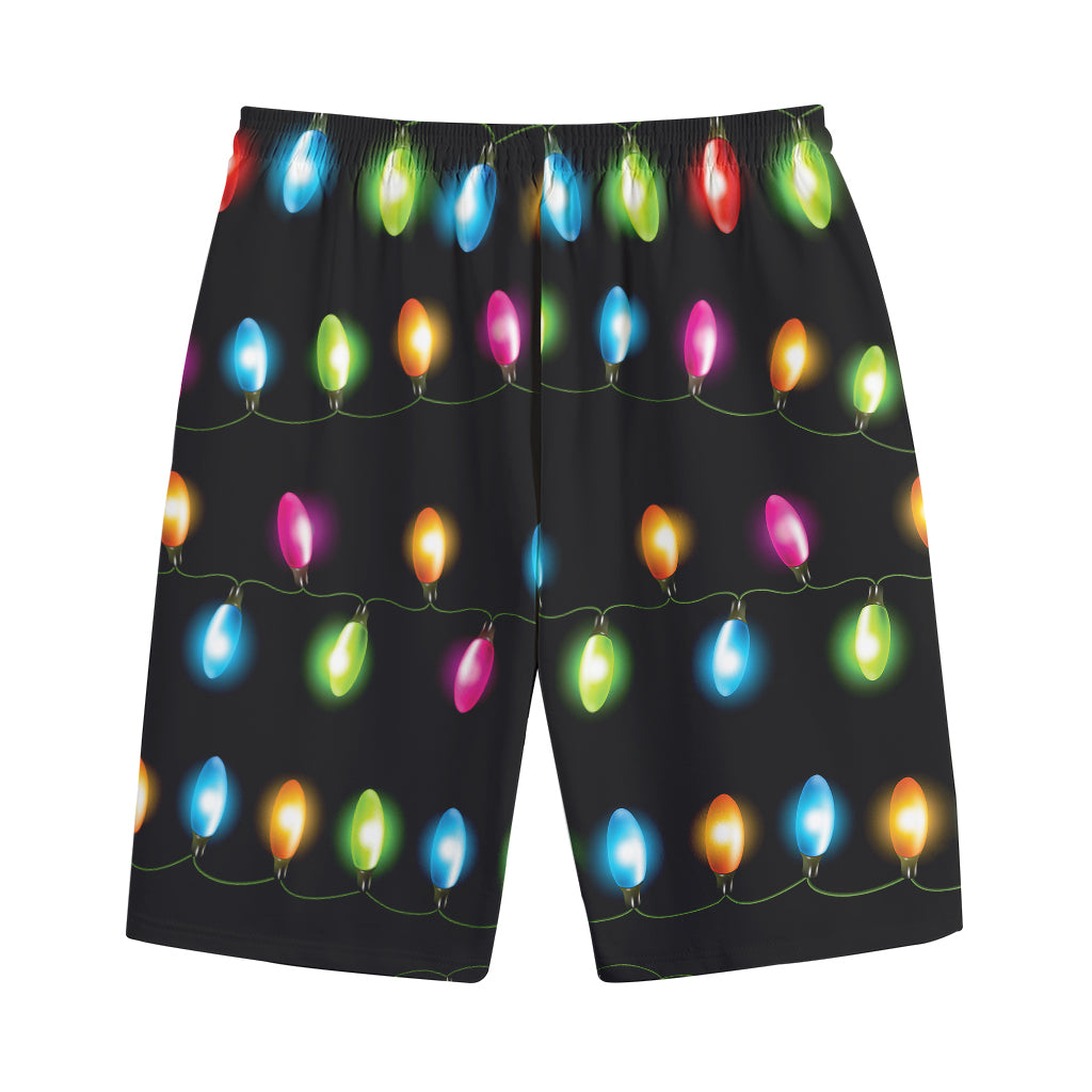 Colorful Christmas Lights Print Cotton Shorts