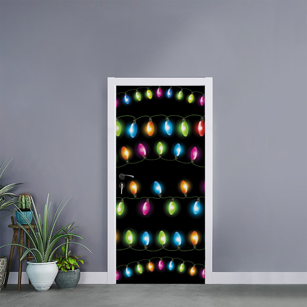 Colorful Christmas Lights Print Door Sticker
