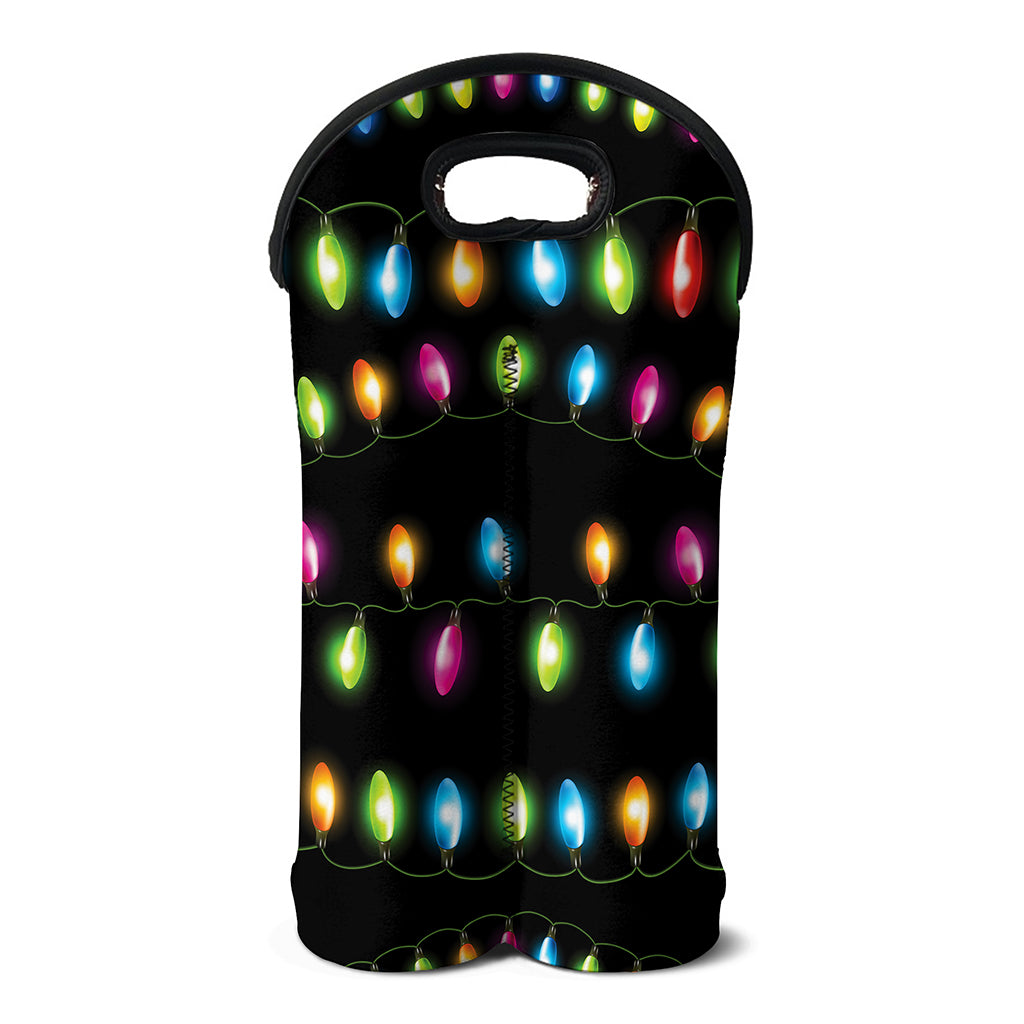 Colorful Christmas Lights Print Double Neoprene Wine Tote