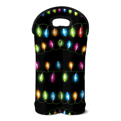 Colorful Christmas Lights Print Double Neoprene Wine Tote