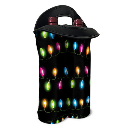 Colorful Christmas Lights Print Double Neoprene Wine Tote