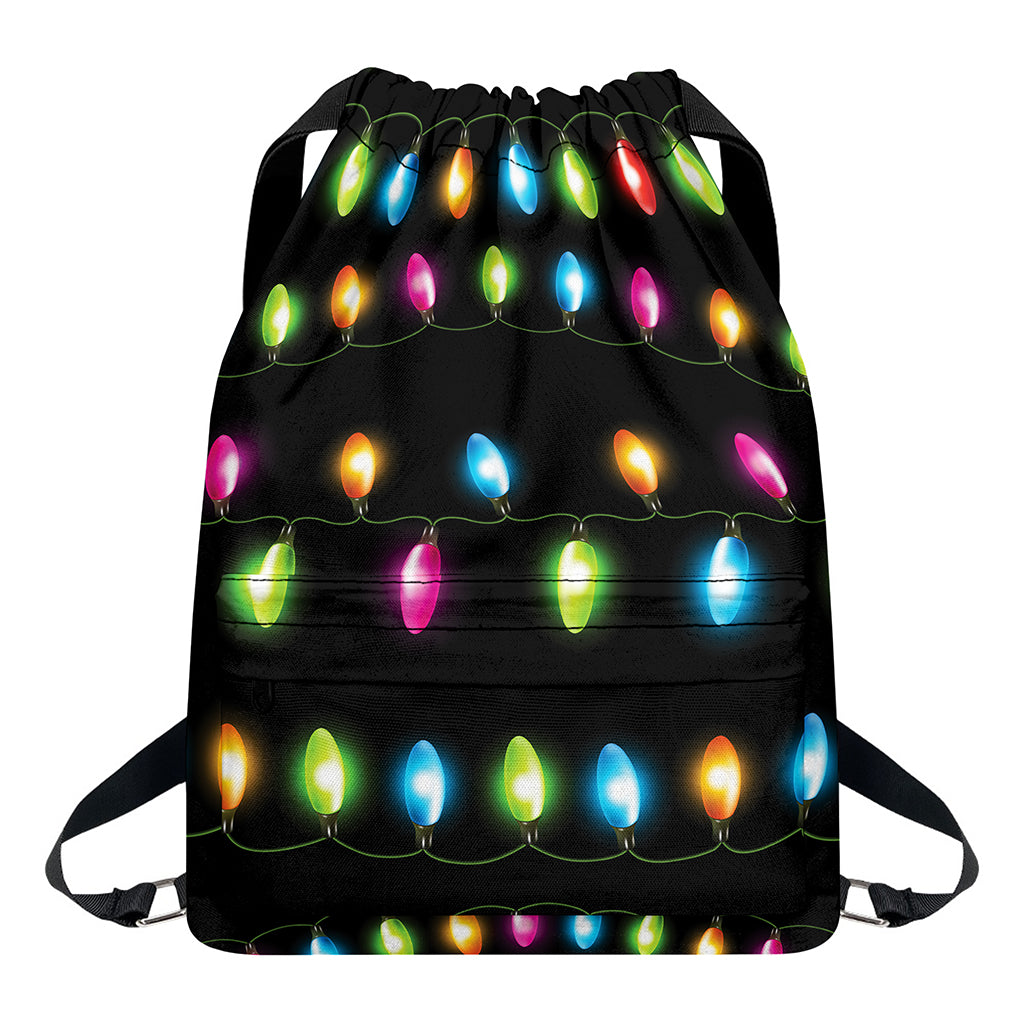 Colorful Christmas Lights Print Drawstring Backpack