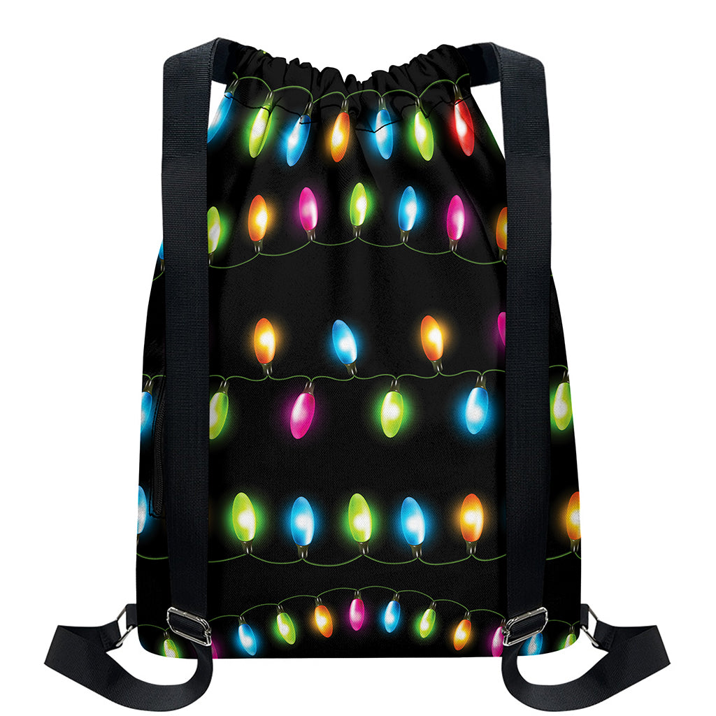 Colorful Christmas Lights Print Drawstring Backpack