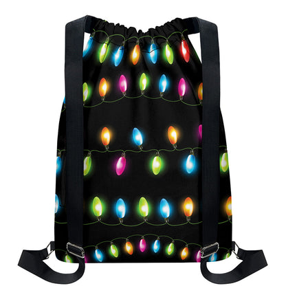 Colorful Christmas Lights Print Drawstring Backpack