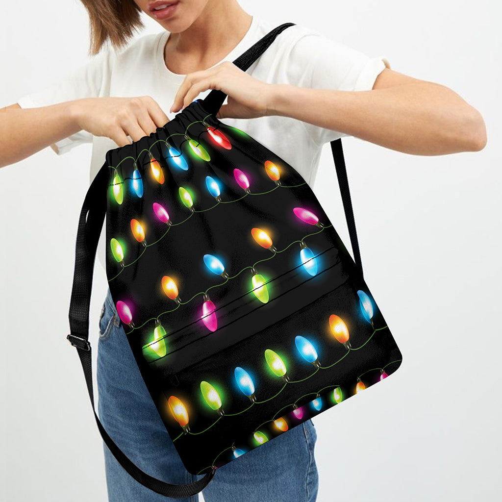 Colorful Christmas Lights Print Drawstring Backpack