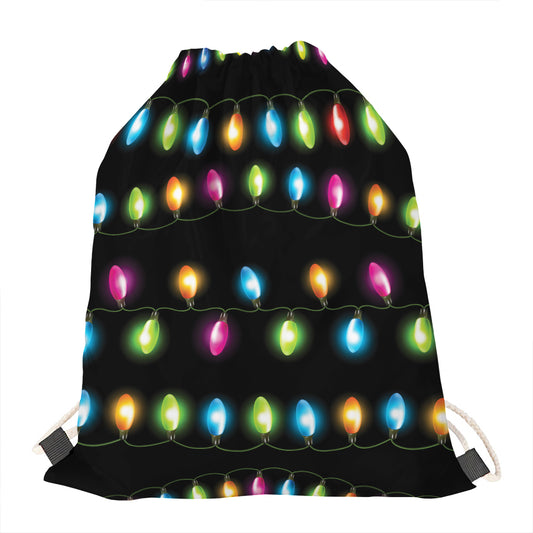 Colorful Christmas Lights Print Drawstring Bag