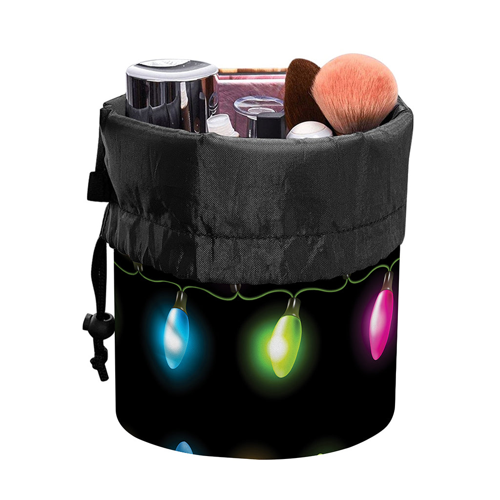 Colorful Christmas Lights Print Drawstring Makeup Bag
