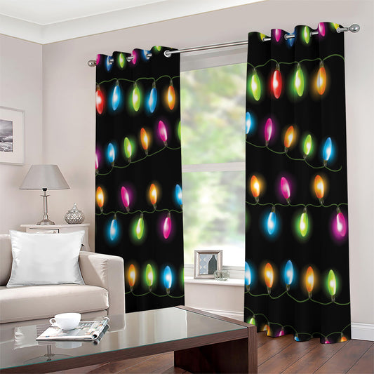 Colorful Christmas Lights Print Extra Wide Grommet Curtains