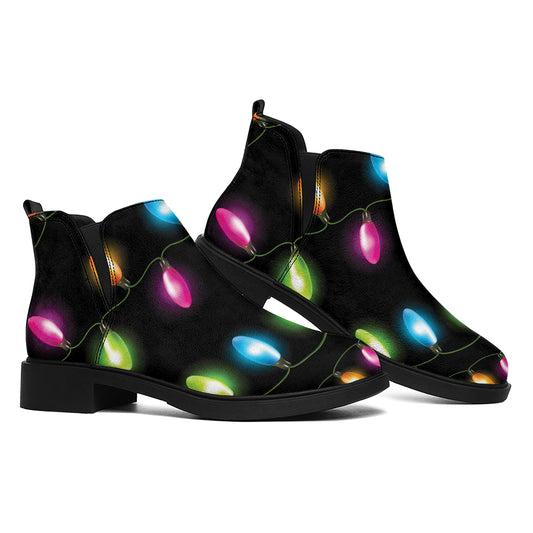Colorful Christmas Lights Print Flat Ankle Boots