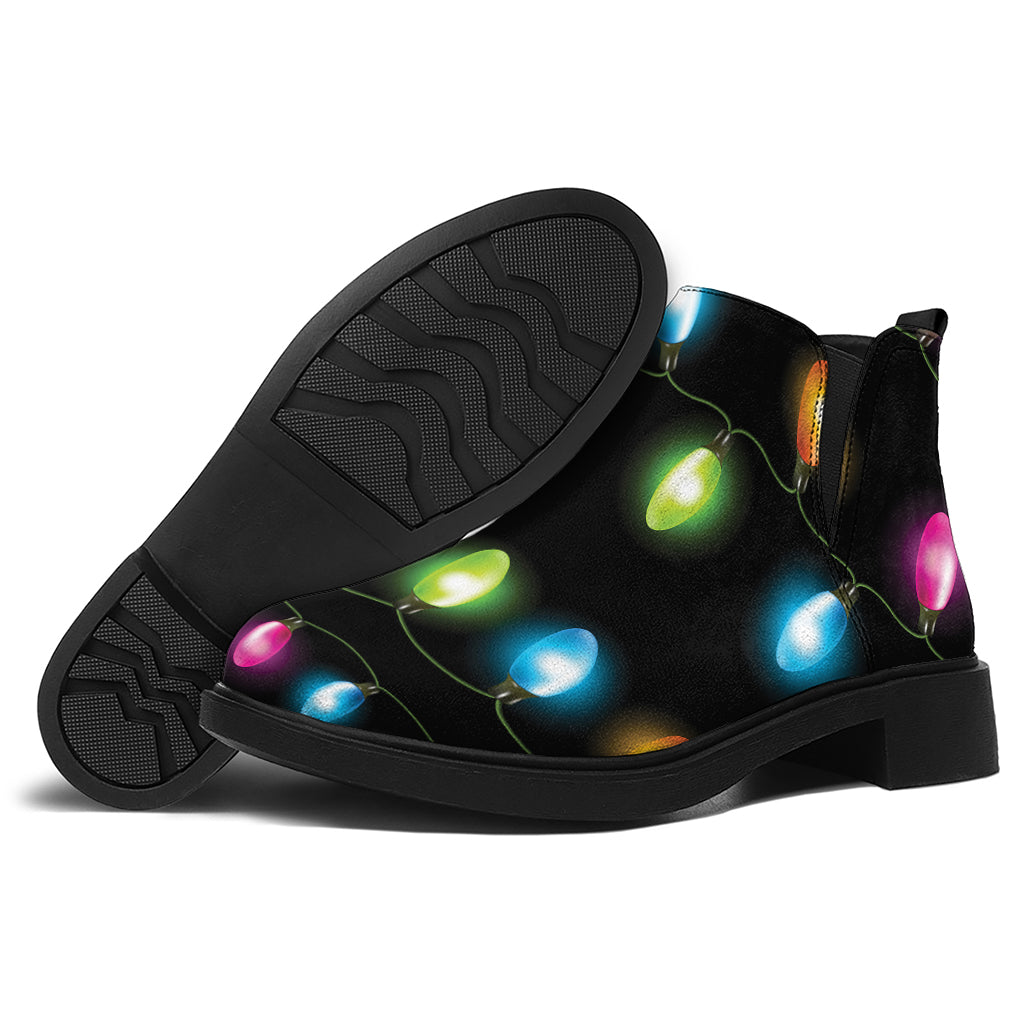 Colorful Christmas Lights Print Flat Ankle Boots