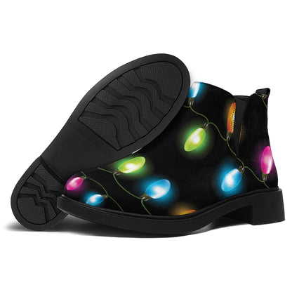Colorful Christmas Lights Print Flat Ankle Boots