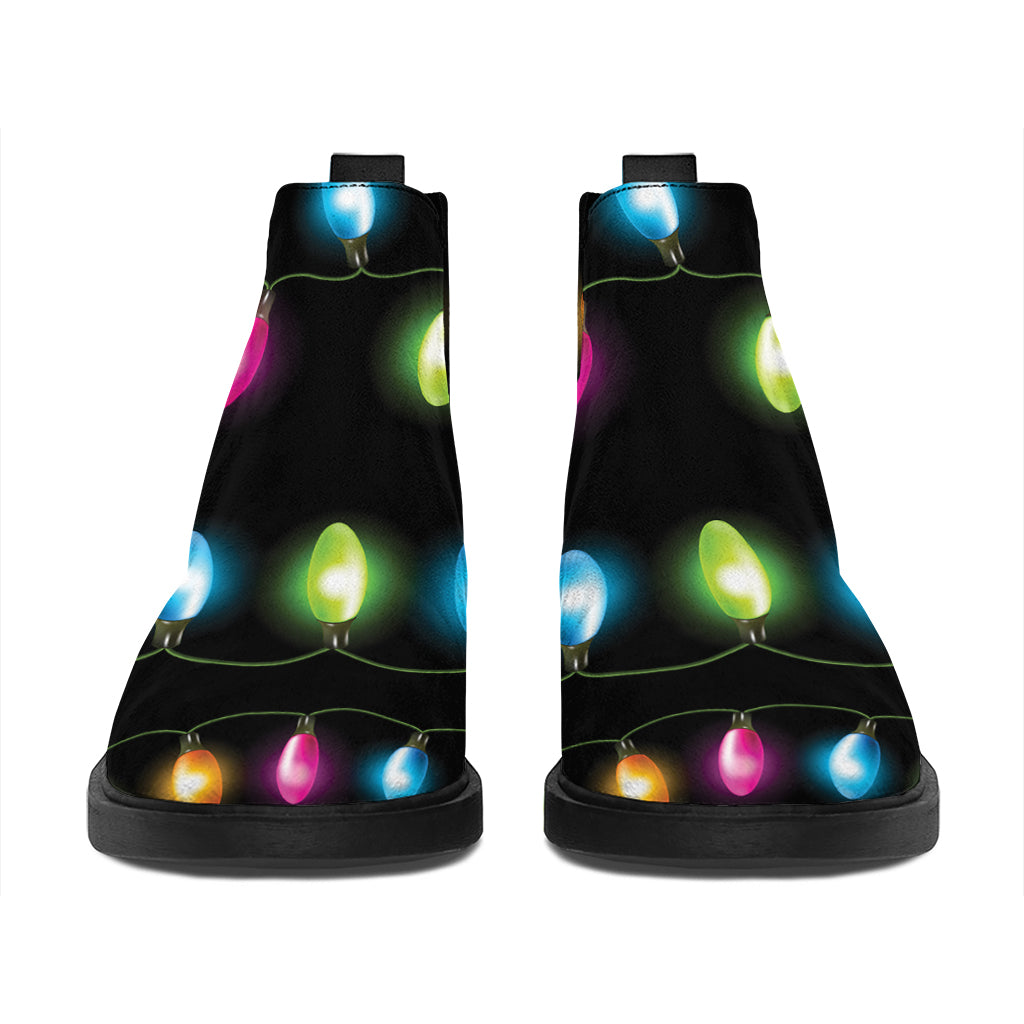 Colorful Christmas Lights Print Flat Ankle Boots