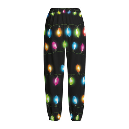 Colorful Christmas Lights Print Fleece Lined Knit Pants