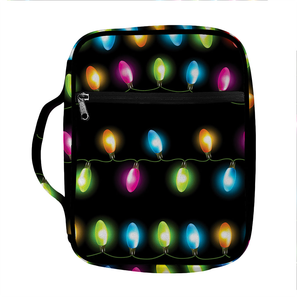 Colorful Christmas Lights Print Front Pocket Bible Bag