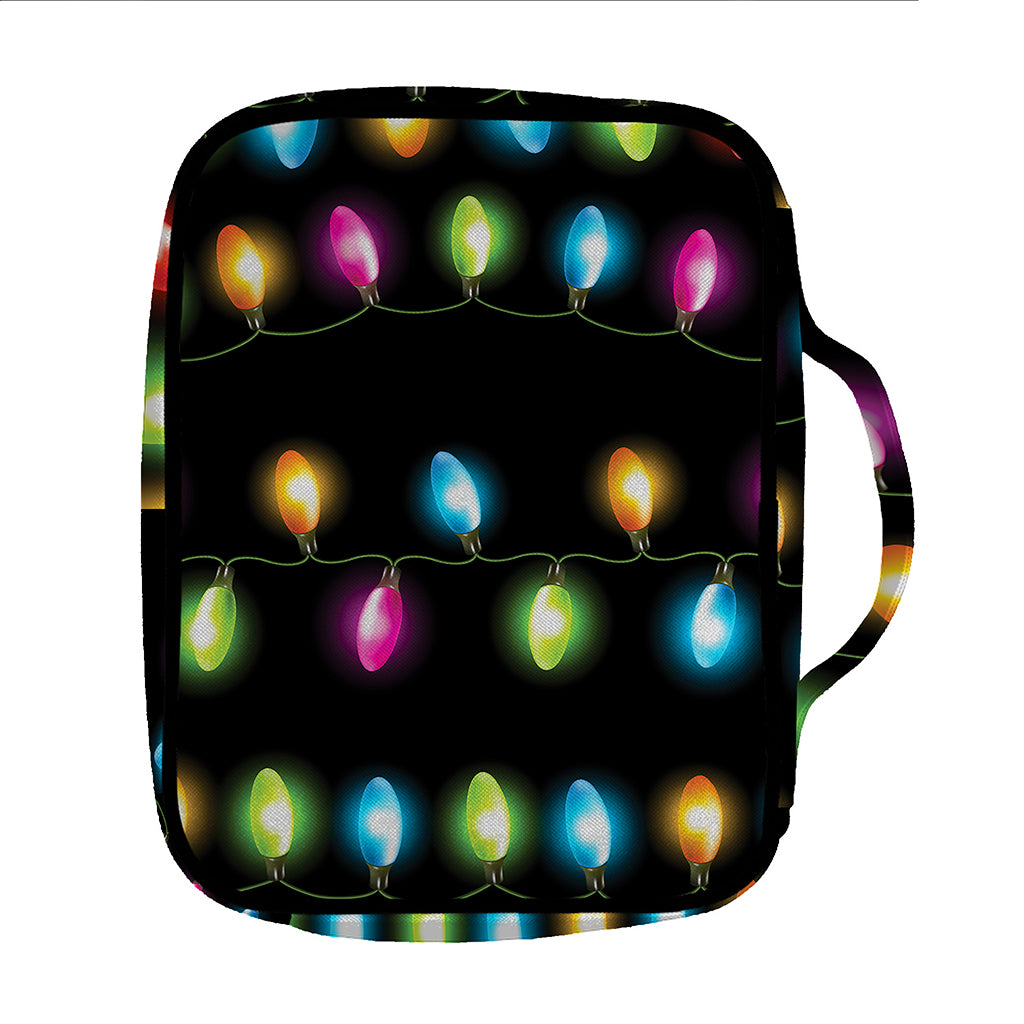 Colorful Christmas Lights Print Front Pocket Bible Bag