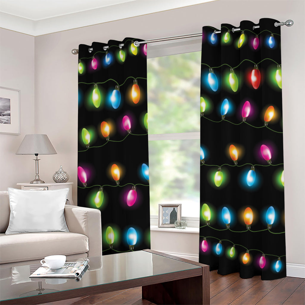 Colorful Christmas Lights Print Grommet Curtains
