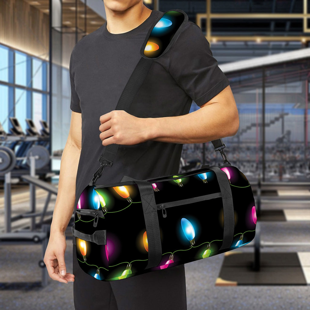 Colorful Christmas Lights Print Gym Bag