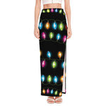 Colorful Christmas Lights Print High Slit Maxi Skirt