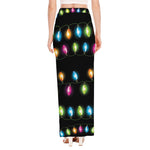 Colorful Christmas Lights Print High Slit Maxi Skirt
