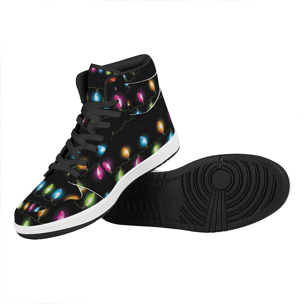Colorful Christmas Lights Print High Top Leather Sneakers