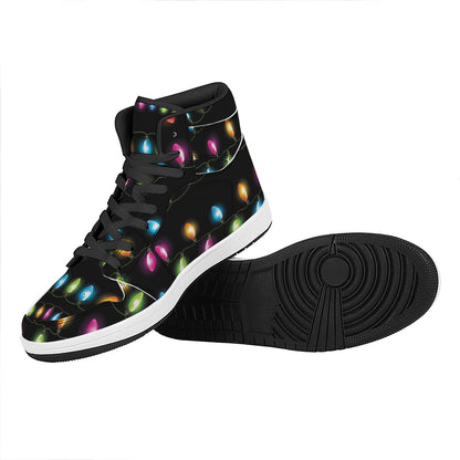 Colorful Christmas Lights Print High Top Leather Sneakers