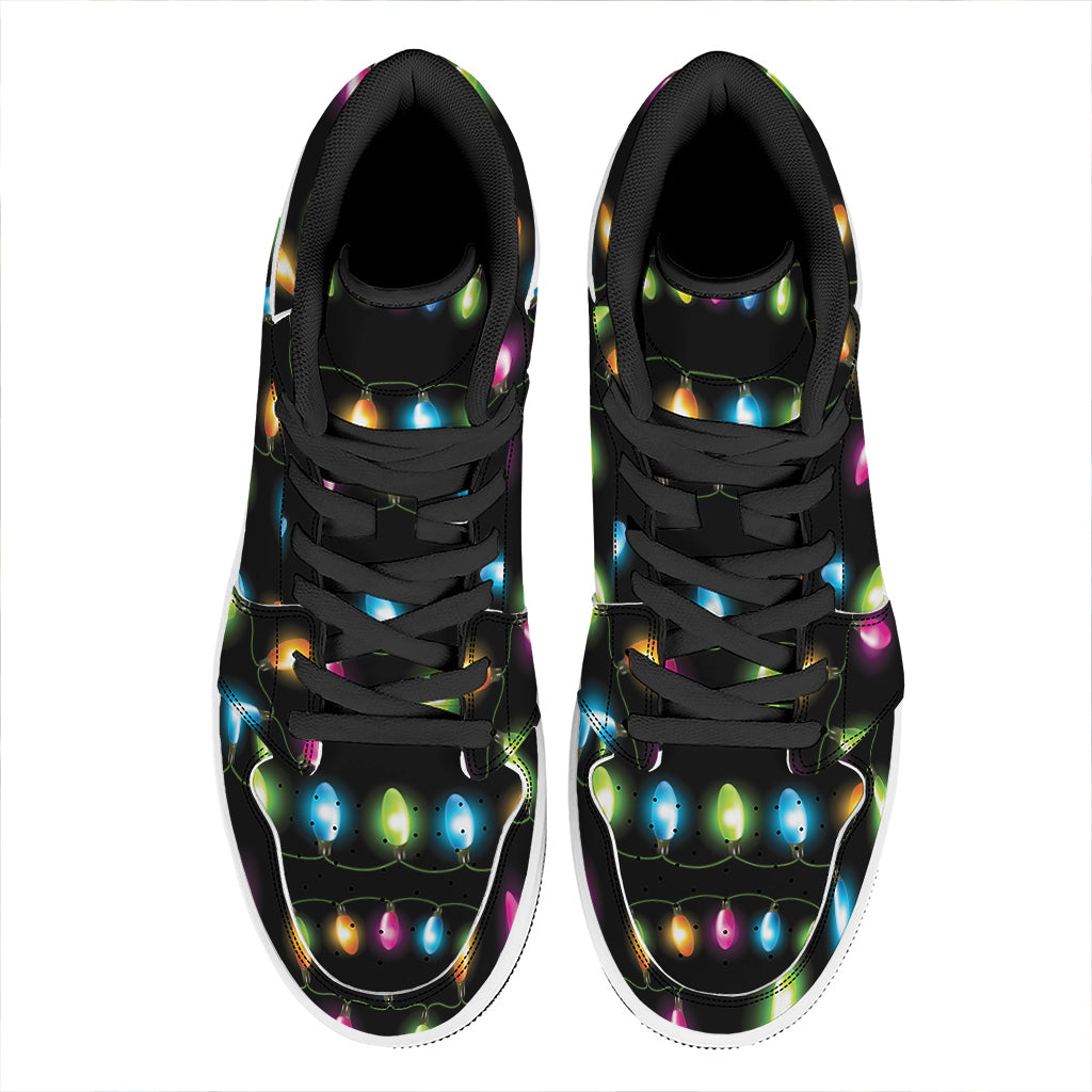 Colorful Christmas Lights Print High Top Leather Sneakers