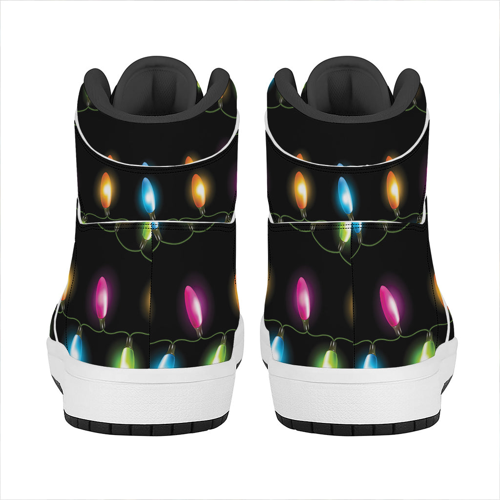 Colorful Christmas Lights Print High Top Leather Sneakers
