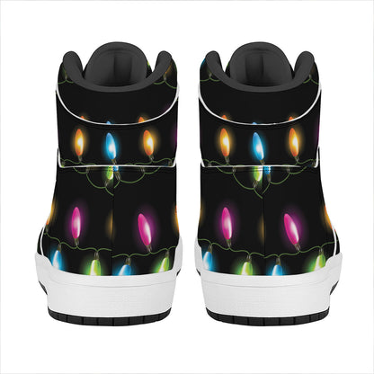 Colorful Christmas Lights Print High Top Leather Sneakers