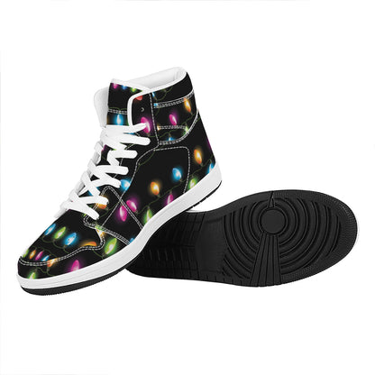 Colorful Christmas Lights Print High Top Leather Sneakers