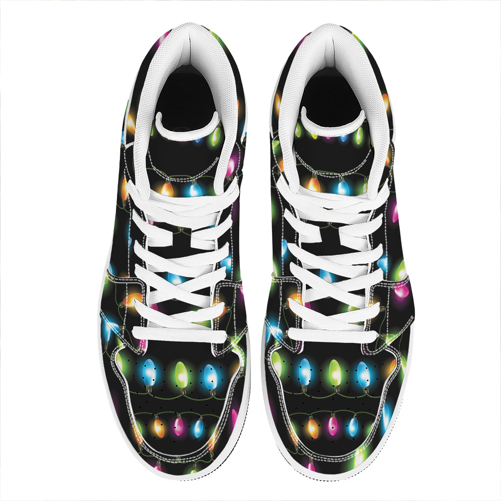 Colorful Christmas Lights Print High Top Leather Sneakers