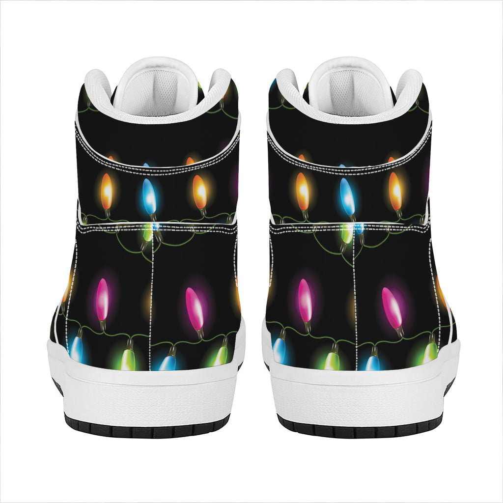 Colorful Christmas Lights Print High Top Leather Sneakers