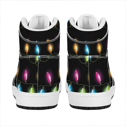 Colorful Christmas Lights Print High Top Leather Sneakers