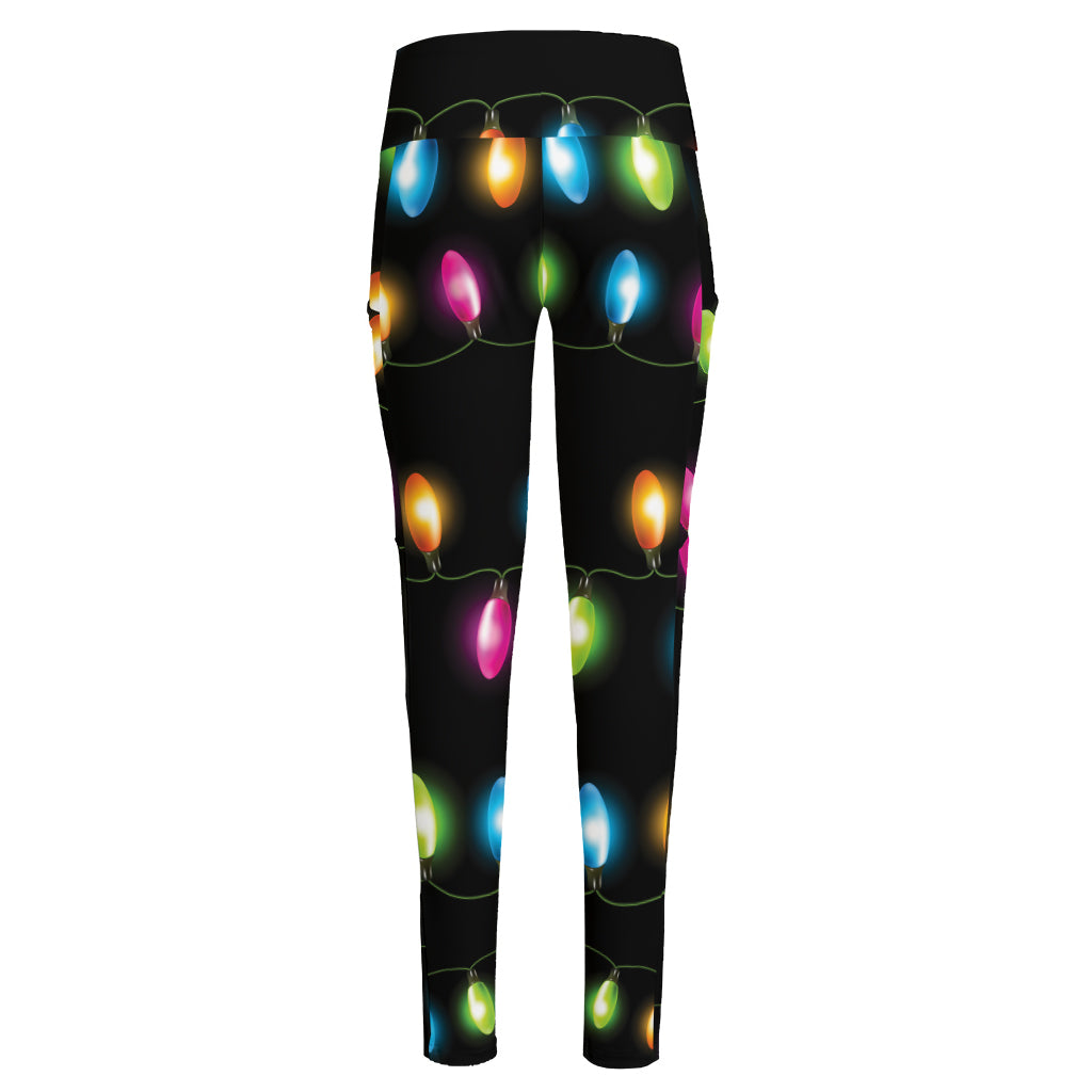 Colorful Christmas Lights Print High-Waisted Pocket Leggings
