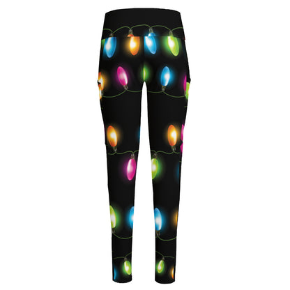 Colorful Christmas Lights Print High-Waisted Pocket Leggings
