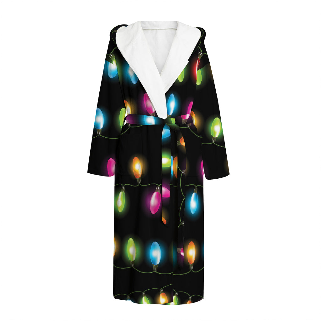 Colorful Christmas Lights Print Hooded Bathrobe