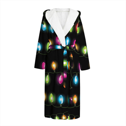 Colorful Christmas Lights Print Hooded Bathrobe