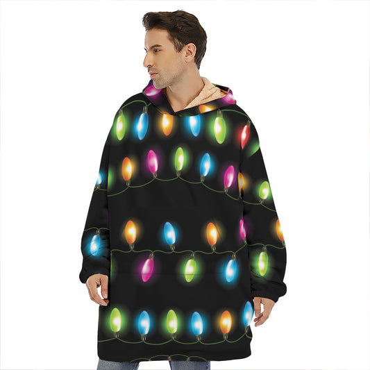 Colorful Christmas Lights Print Hoodie Blanket