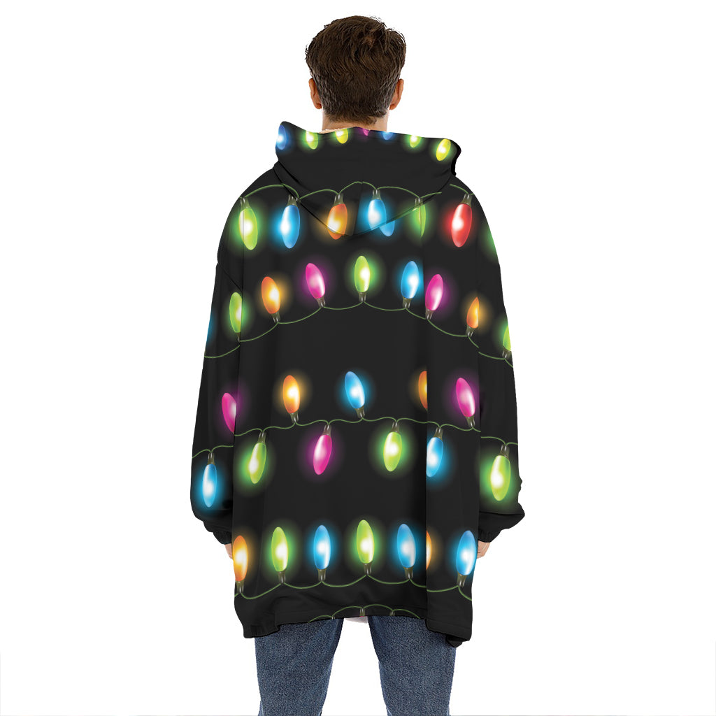 Colorful Christmas Lights Print Hoodie Blanket