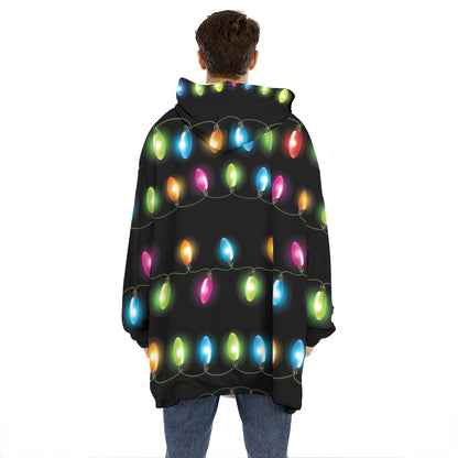 Colorful Christmas Lights Print Hoodie Blanket
